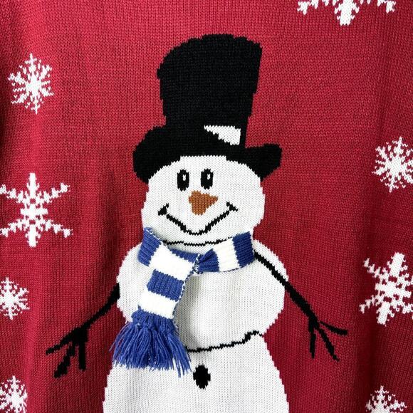 Burgundy Red Snowman with Scaft Christmas Holiday Winter Sweater Women's Size XL - Picture 3 of 11